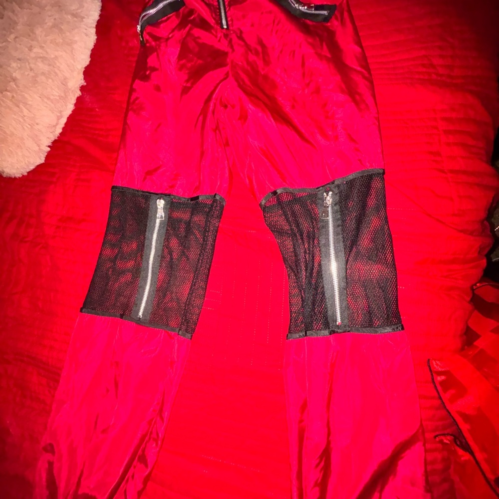 SHEIN Red Mesh Panel Pants